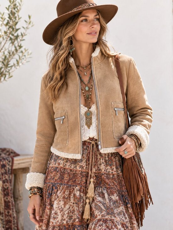 Jones New York Jackets & Blazers - Jones New York Jacket Women's Tan Sherpa Lined Sueded M Boho Coastal Penny Lane